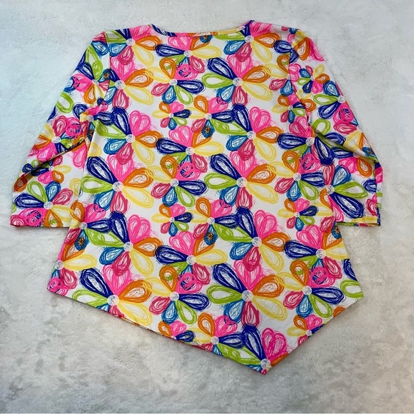 LULU B Smooth Stretch Floral Print Asymmetric Hem Blouse Size Small UPF 50+ - Picture 4 of 9